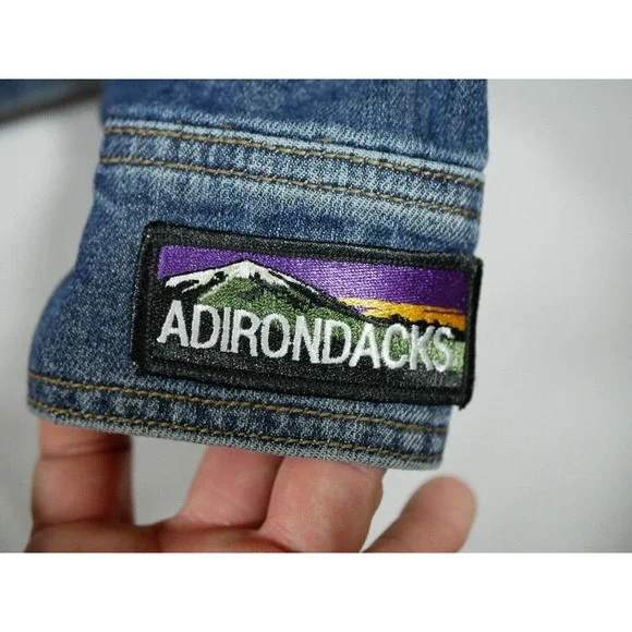 Eddie Bauer Denim Jean Jacket Patches Women XL Biker Bike Week Bands Beer - Picture 12 of 16